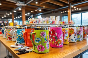 a diy painted ceramics project featuring various ceramic items with unique p