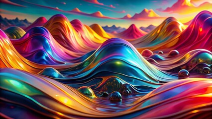 Fototapeta premium Abstract Neon Liquid Glass Landscape: 3D Rendered Colorful Background