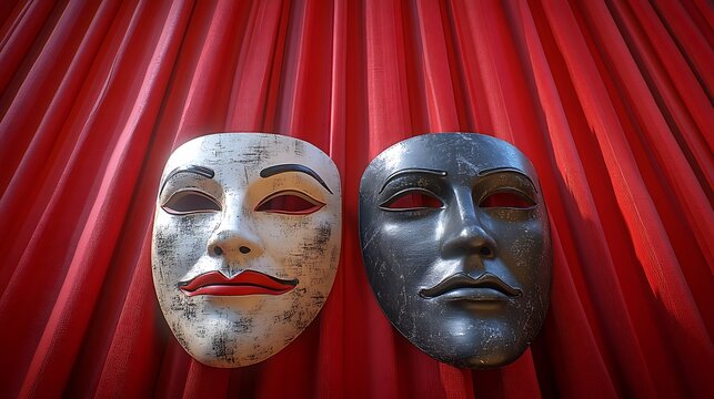 Dual Masks Theater Curtain Performance Art.