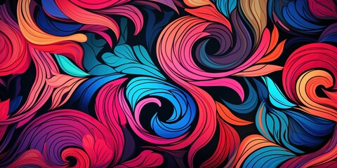 A colorful graffiti mural with a blue and orange swirl , background.