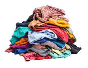 Pile of dirty clothes isolated on transparent or white background