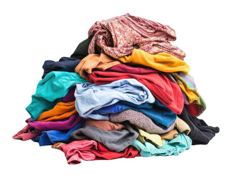 Pile of dirty clothes isolated on transparent or white background