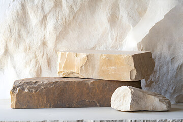 Natural stone blocks displaying unique textures and colors, ideal for construction projects.
