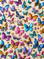 vibrant multicolor butterfly pattern on white background 