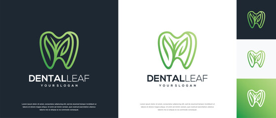 Tooth and leaf logo design. Dental care logo template. Dental clinic logo symbol icon