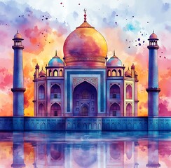 Islamic mosque brown watercolor illustration on white background oil painting
