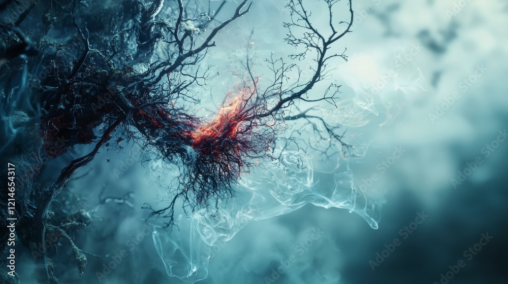 Poster Melancholic breaths breaking through fragile dreamscape ethereal environment abstract art surreal viewpoint