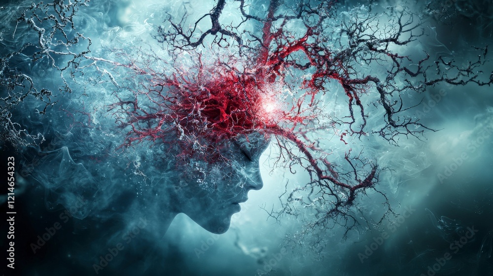 Aufkleber melancholic breath of dreams abstract mindscape digital art surreal environment side profile view em