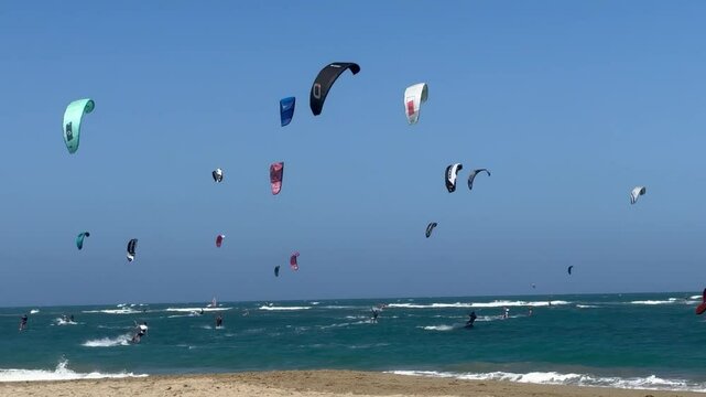 Kites and Kiteboarding on Kite Beach , Cabarete, Dominican Republic