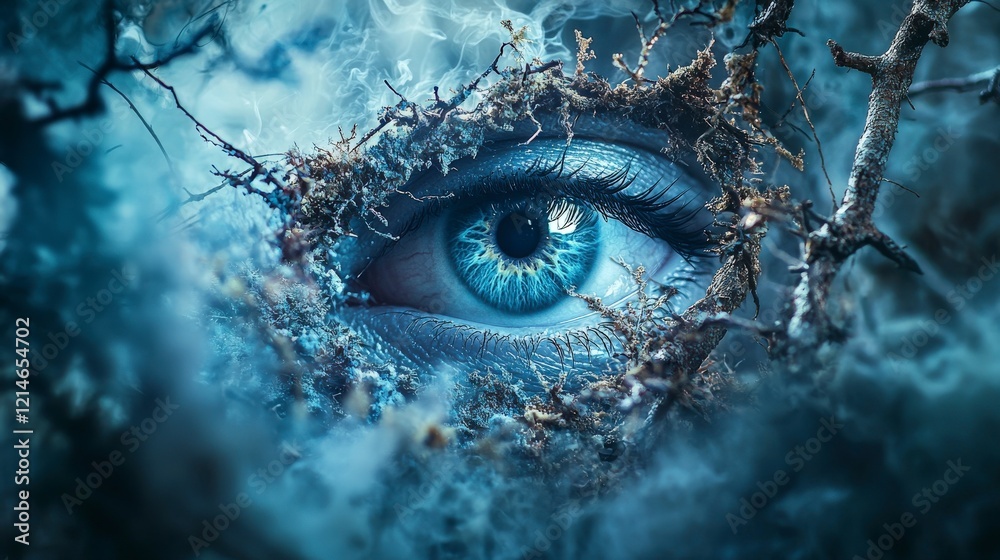Poster melancholic breaths breaking through fragile dreams ethereal eye close-up mystical environment surre