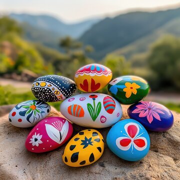 a diy painted rock project showcasing rocks with colorful and intricate pain
