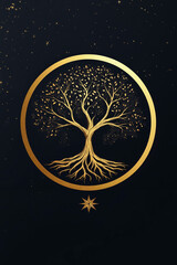 Fototapeta premium A gold tree of life in a circle with a star in the middle