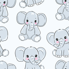 seamless pattern with Hand Drawn cute elephant vector illustration