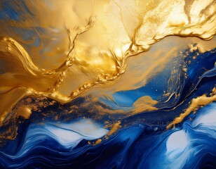 Fototapeta premium dynamic gold and blue abstract artwork studio digital art contemporary close up visual harmony