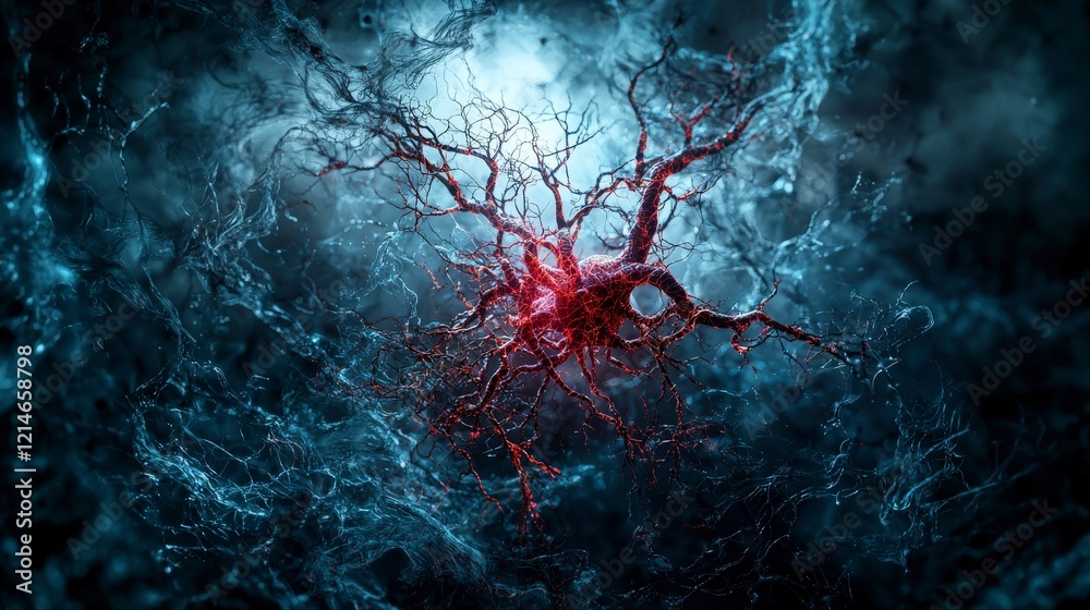 Fototapete vibrating slashes of the intangible abstract neural network digital space cosmic environment surreal