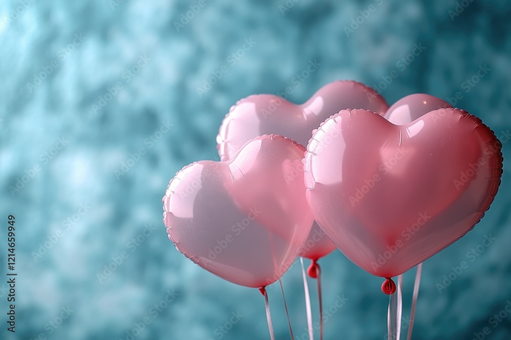 Sticker A bunch of pink heart-shaped balloons tied together on a wooden stick, perfect for decorations or gifts