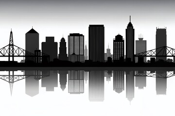 Baton Rouge Skyline Silhouette - Panoramic Cityscape Black and White Stock Photo