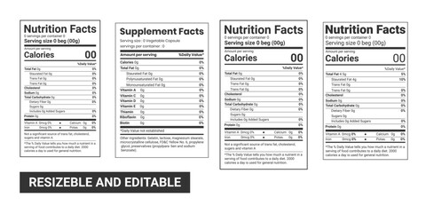 Supplement facts and vitamin facts template, nutrition facts template	