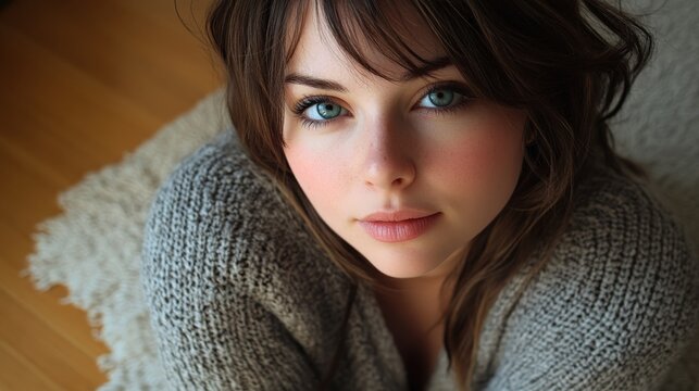 Brunette woman, good mental health, srong