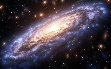Fototapeta premium Spiral galaxy in deep space with bright core and stars.