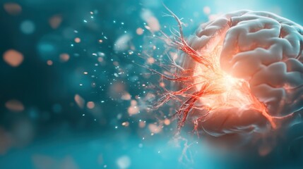 Brain function activation digital realm scientific visualization futuristic environment close-up perspective neural energy concept