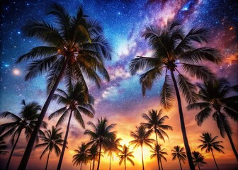 Obraz premium Starry Night Palm Trees: Candid Night Sky Photography