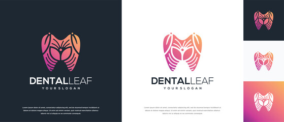 Tooth and leaf logo design. Dental care logo template. Dental clinic logo symbol icon