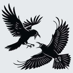 Two bird fighting  image silhouette vector art and illustration
