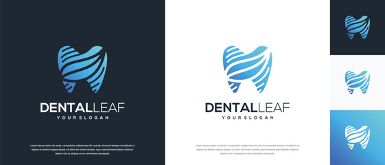 Tooth and leaf logo design. Dental care logo template. Dental clinic logo symbol icon