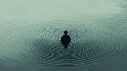 Person Trapped in Rising Floodwaters Illustration