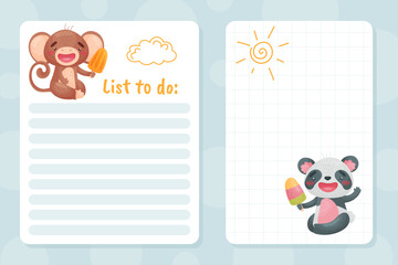 Note Card with Cute Animal Enjoy Summer Vector Template