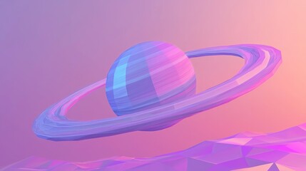 Fototapeta premium Cosmic Cubes: Ultra-Detailed Low-Poly Orbital Ring Surrounding a Planet in Cinematic Style