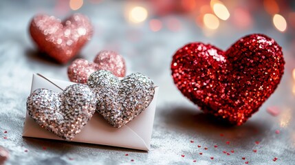 Obraz premium Romantic Glittering Hearts for Valentine's Day