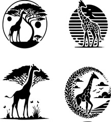 giraffe, giraffe silhouette, giraffe silhouette set