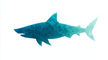 Obraz premium Ocean Predator: Low-Poly Menacing Shark Silhouette in Gradient Navy to Teal with Cinematic Negative Space, Ultra-Detailed Artwork