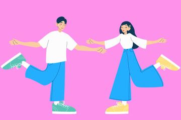 Cheerful girl and boy. Hugging love couple. Modern isolated vector illustration.