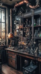Fototapeta premium A Steampunk Style Laboratory Workspace With Glassware
