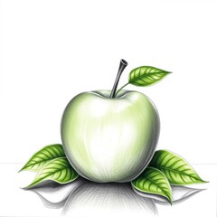A detailed, high-contrast pencil sketch of a green apple