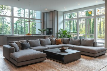 A warm and inviting living room with comfortable furniture and a large window letting in natural light