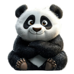 Adorable Cartoon Panda Bear Cub Sitting Happy Expression 3D Render