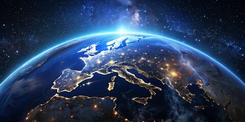 Stunning Night View of Europe from Space: City Lights Illuminating the Globe - 4K UHD