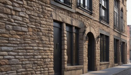 Fototapeta premium Elegant stone walls with metal accents on the Chelsea apartment building's exterior, detailed, building, elegant