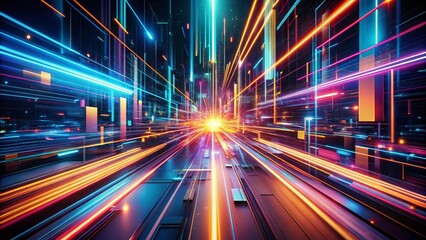 Obraz premium Abstract Technology Background: Long Exposure Light Trails & Futuristic Circuits