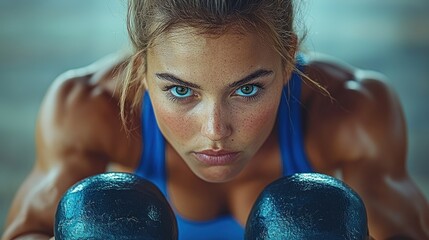 Fototapeta premium Determined Female Boxer Closeup Portrait: Strength, Focus, and Resilience in a Powerful Athlete