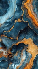 Naklejka premium Delving into the mesmerizing beauty of abstract liquid marble patterns, where swirling designs come to life in captivating shades of blue and vibrant orange