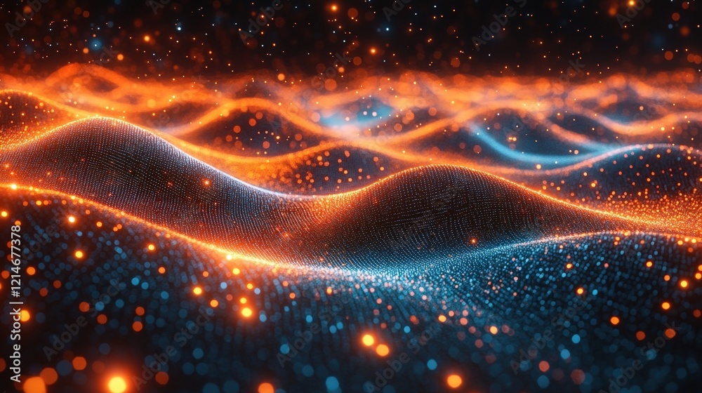 Poster abstract technology background with colorful waves and particles for presentation and slide designs 