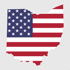 Ohio state map with American national flag.