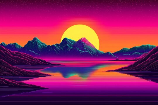 An artistic blend of nostalgia and nature in a retro landscape.