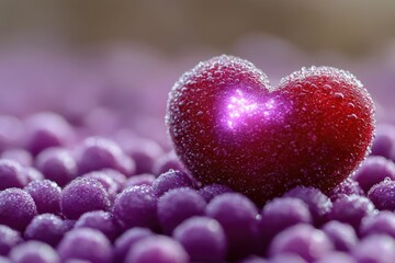 Obraz premium A red heart surrounded by small purple balls
