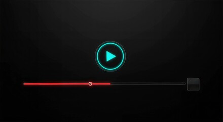 Minimalistic video player interface with neon play button and progress bar
